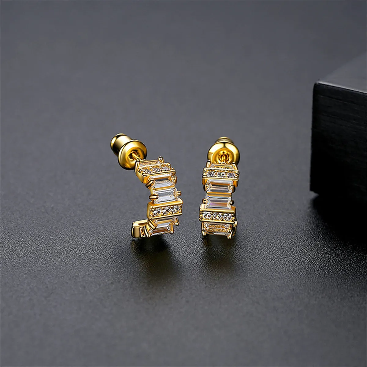 Cubic Zirconia & Crystal 18K Gold-Plated C-Shape Huggie Earrings