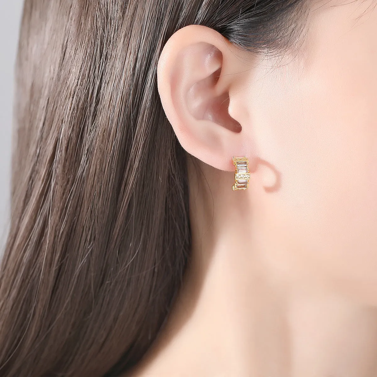 Cubic Zirconia & Crystal 18K Gold-Plated C-Shape Huggie Earrings