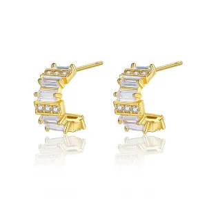 Cubic Zirconia & Crystal 18K Gold-Plated C-Shape Huggie Earrings
