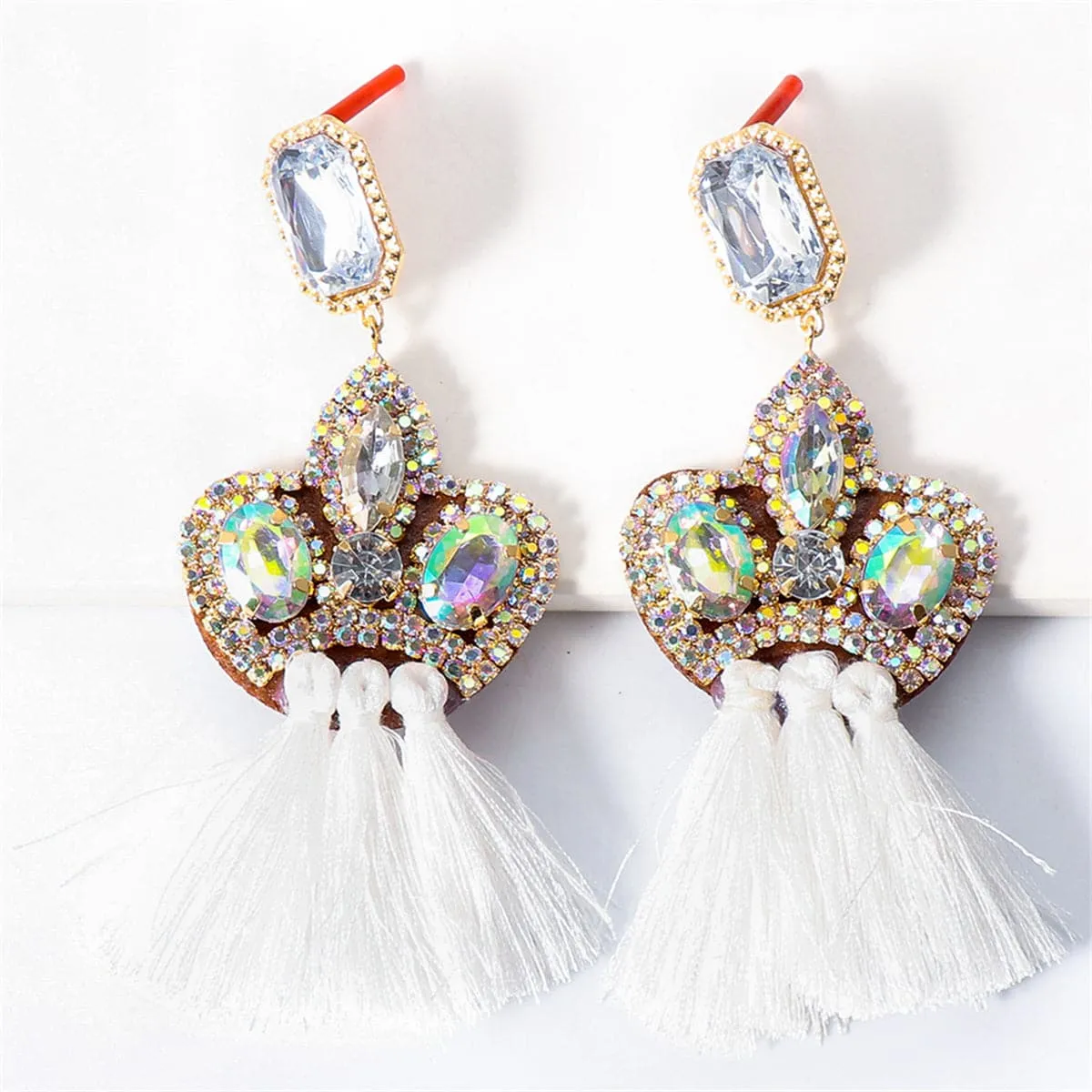Cubic Zirconia & Crystal 18K Gold-Plated Ornate Tasseled Drop Earrings
