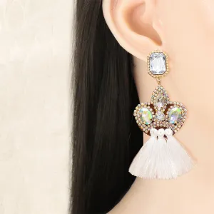 Cubic Zirconia & Crystal 18K Gold-Plated Ornate Tasseled Drop Earrings
