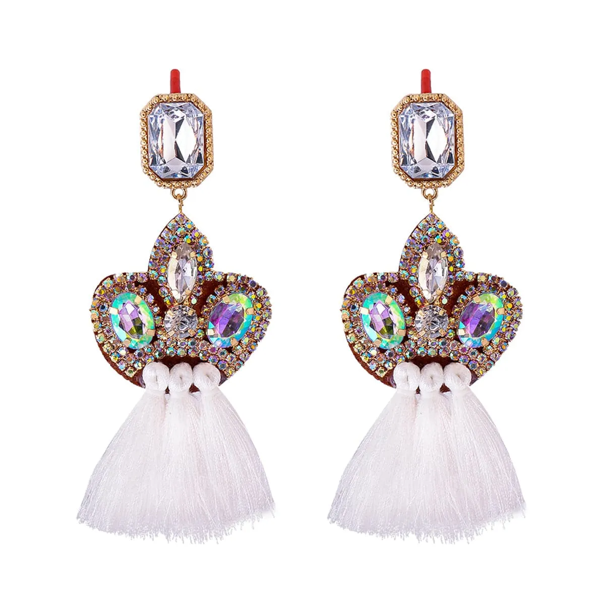 Cubic Zirconia & Crystal 18K Gold-Plated Ornate Tasseled Drop Earrings