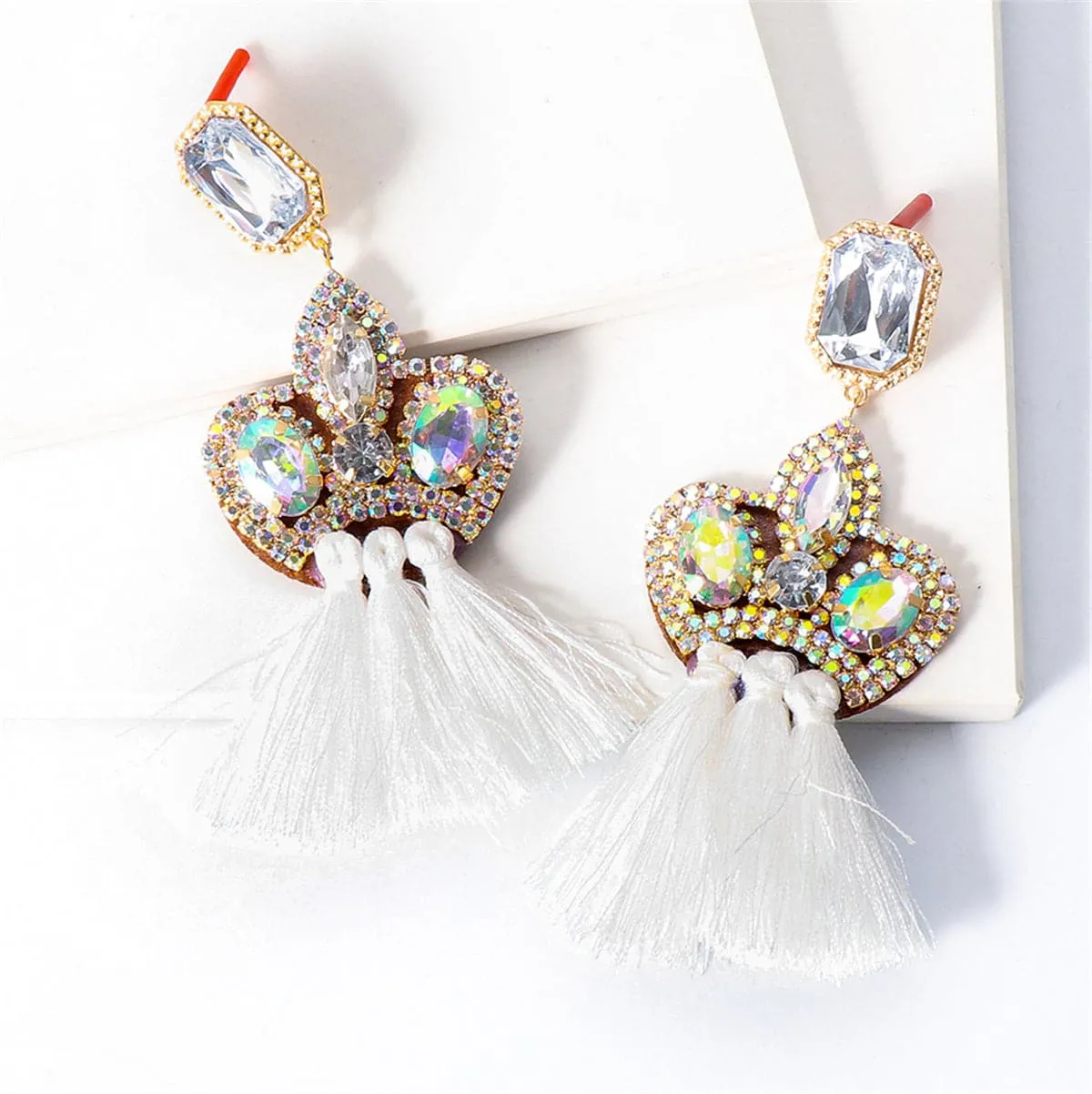 Cubic Zirconia & Crystal 18K Gold-Plated Ornate Tasseled Drop Earrings