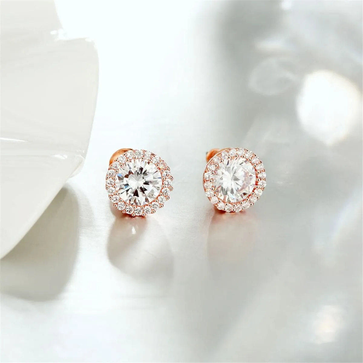 Cubic Zirconia & Crystal 18K Rose Gold-Plated Round Stud Earrings