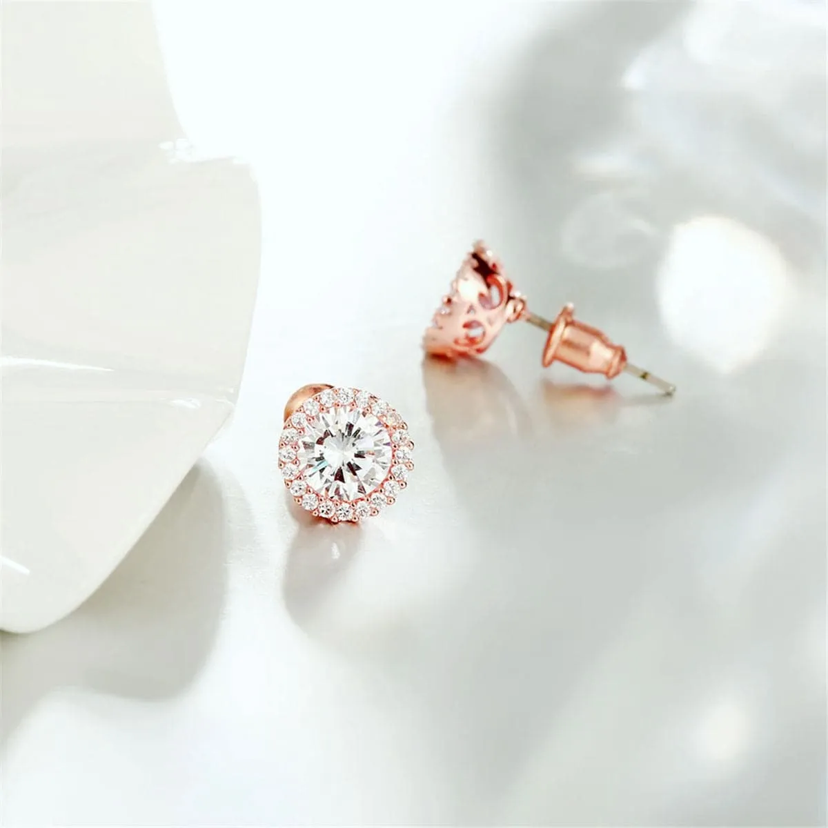 Cubic Zirconia & Crystal 18K Rose Gold-Plated Round Stud Earrings