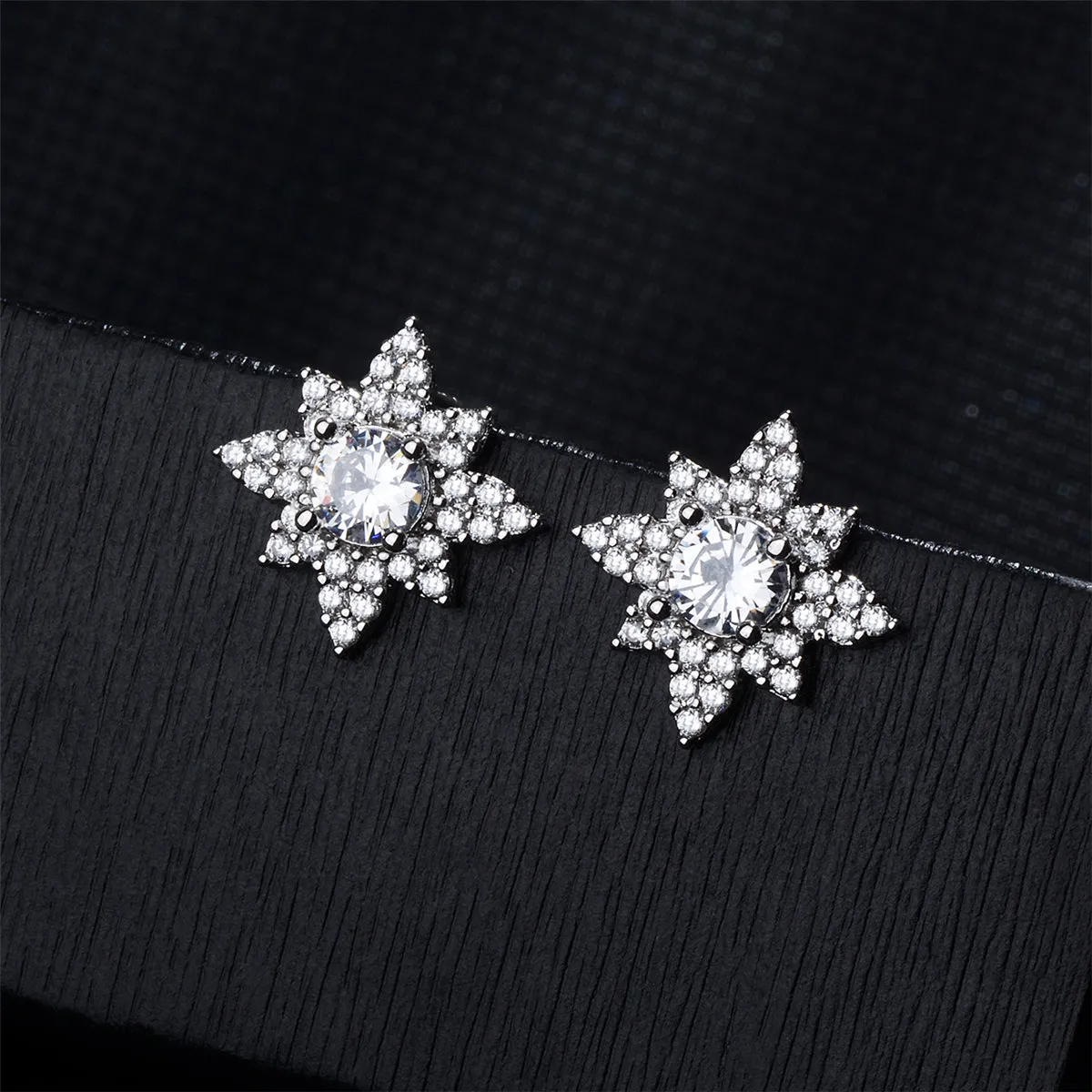 Cubic Zirconia & Crystal Lotus Stud Earrings