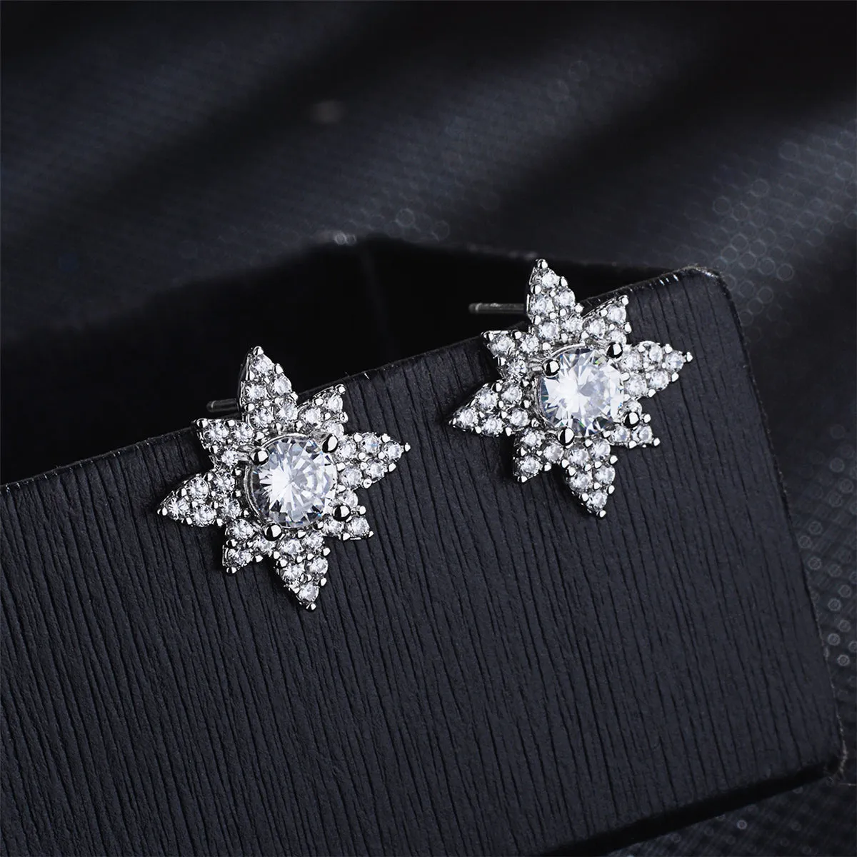 Cubic Zirconia & Crystal Lotus Stud Earrings