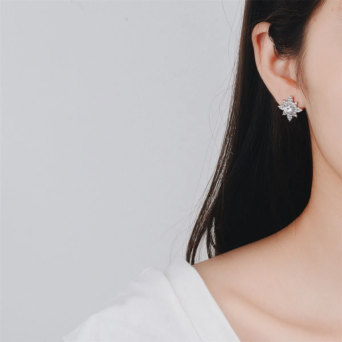 Cubic Zirconia & Crystal Lotus Stud Earrings