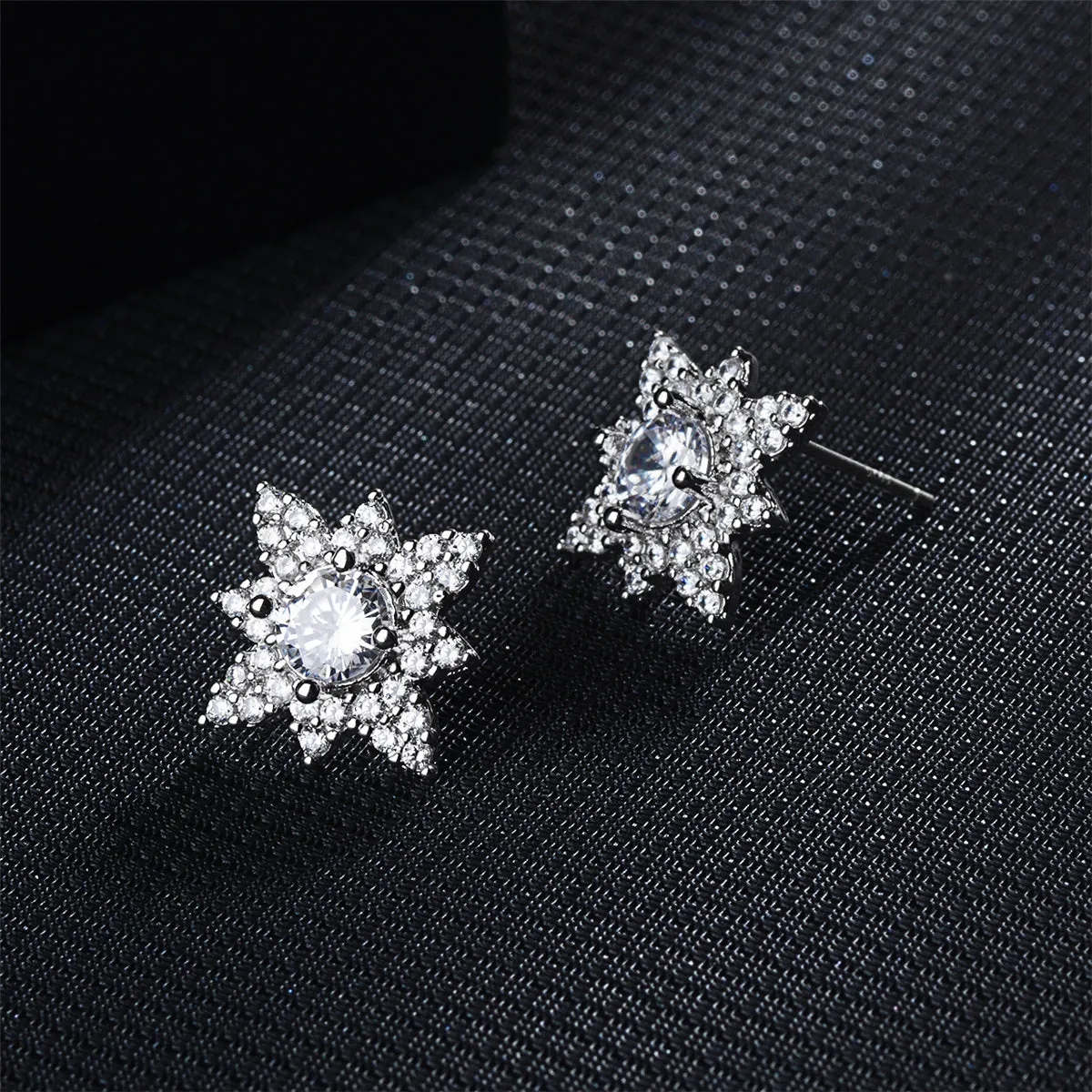 Cubic Zirconia & Crystal Lotus Stud Earrings