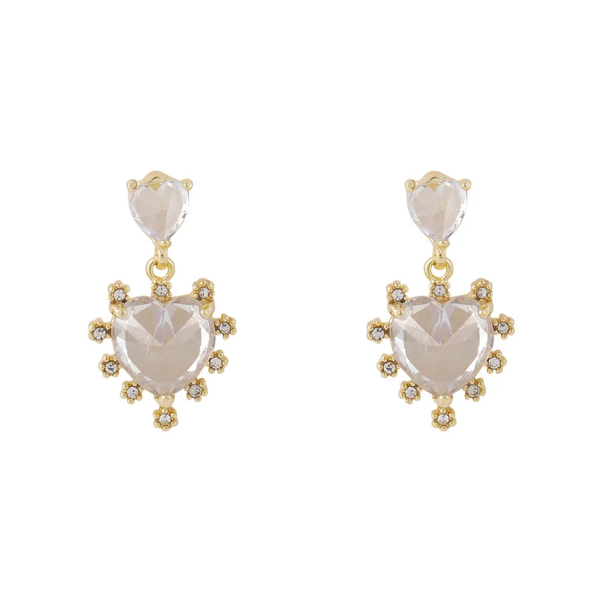 Cubic Zirconia & Crystal Tiered Double Heart Drop Earrings