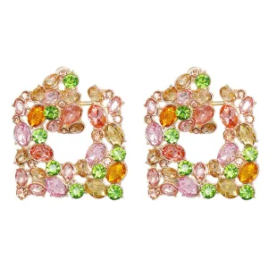 Cubic Zirconia & Green Crystal 18K Gold-Plated Square Drop Earrings