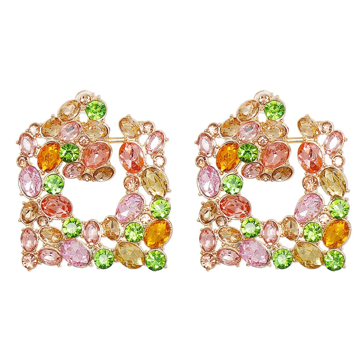 Cubic Zirconia & Green Crystal 18K Gold-Plated Square Drop Earrings