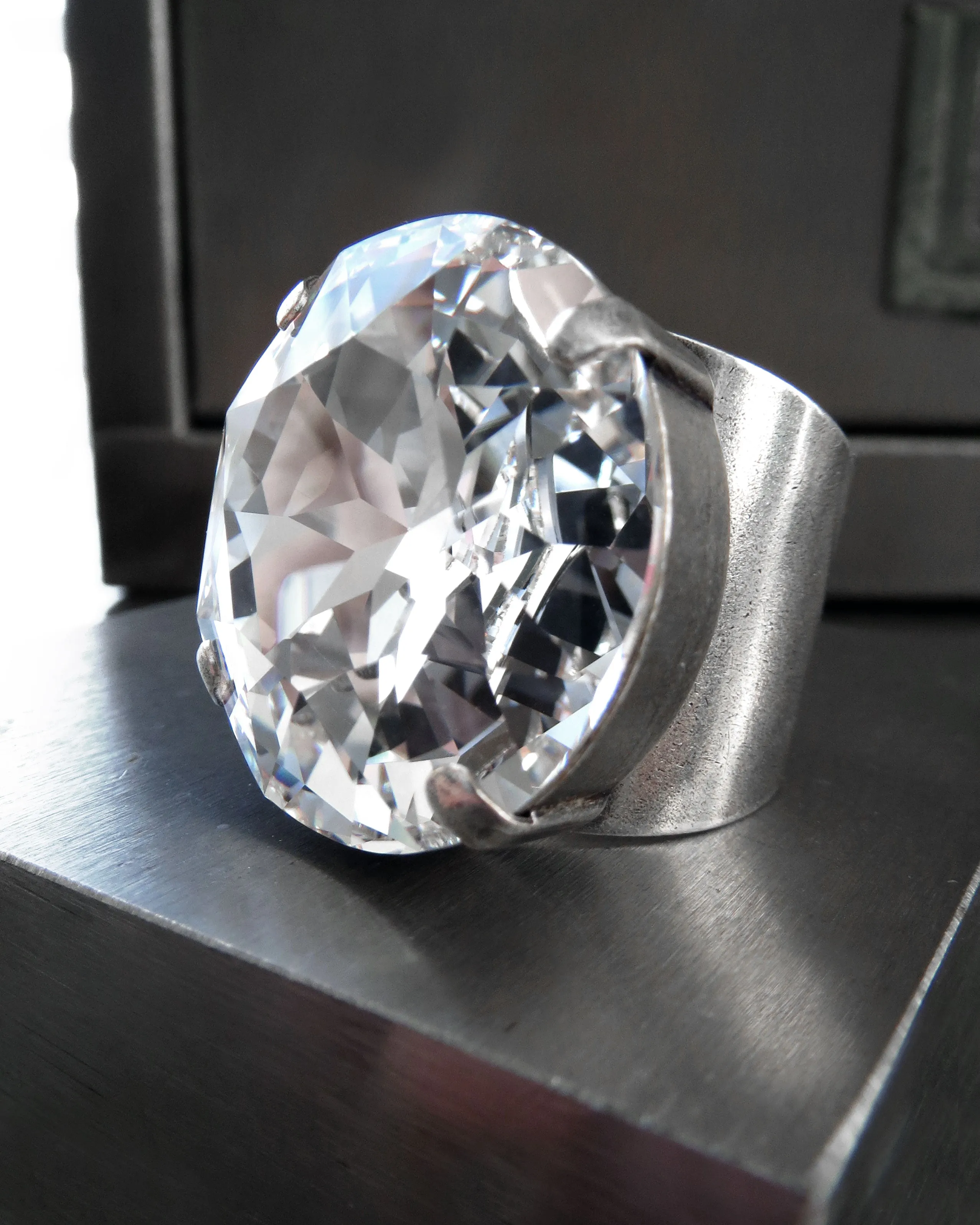 DARING, DARLING - Large Round Brilliant Crystal Cocktail Ring