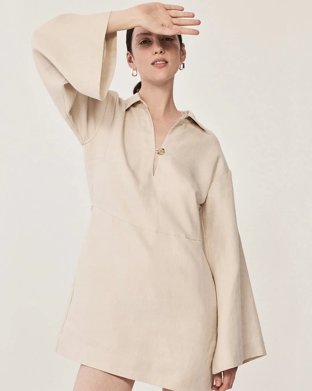 Delphi Organic Linen Relaxed Sleeve Dress - Sand