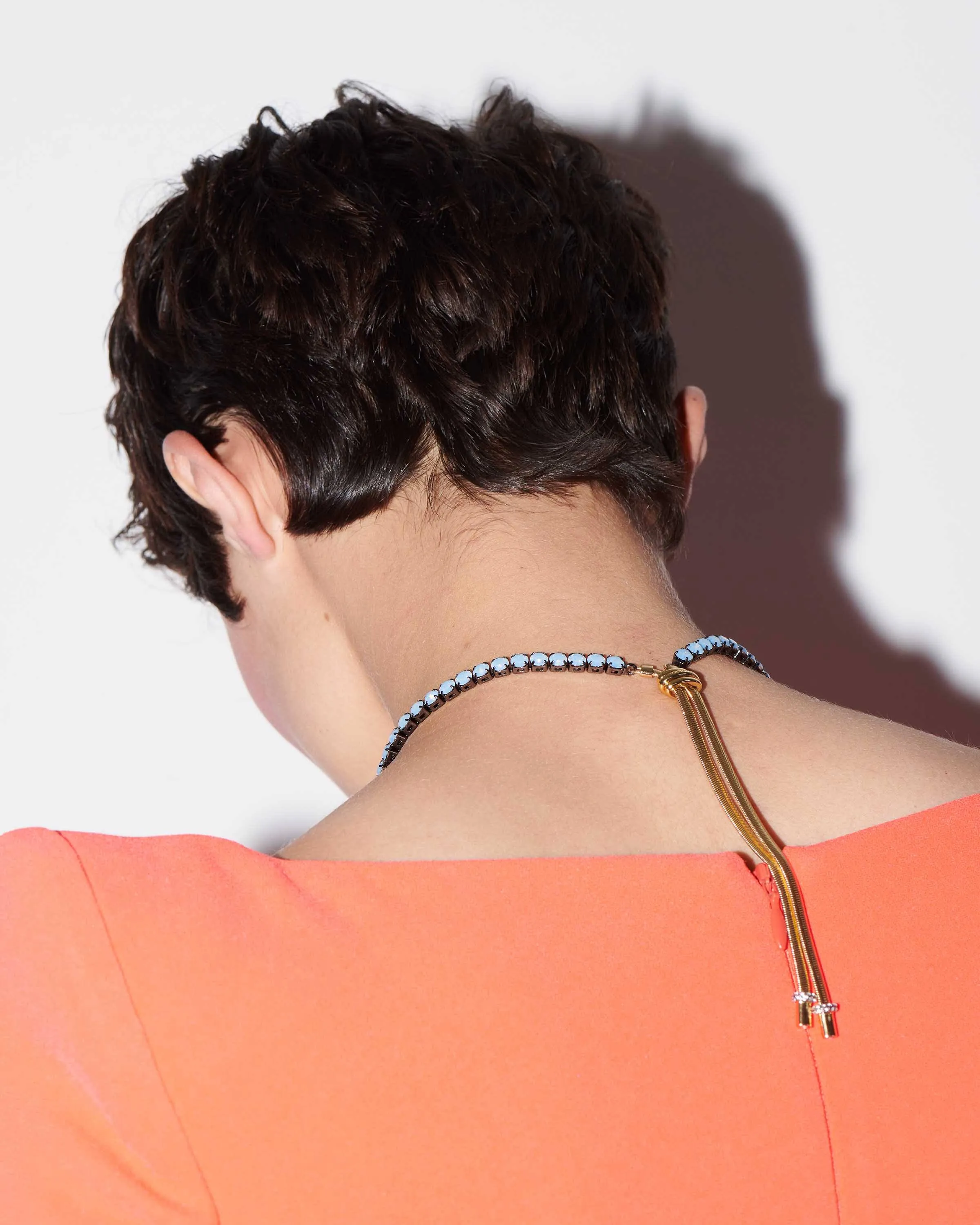Demarson Lupe Necklace Adjustable Choker in Gold/ Air Blue Opal