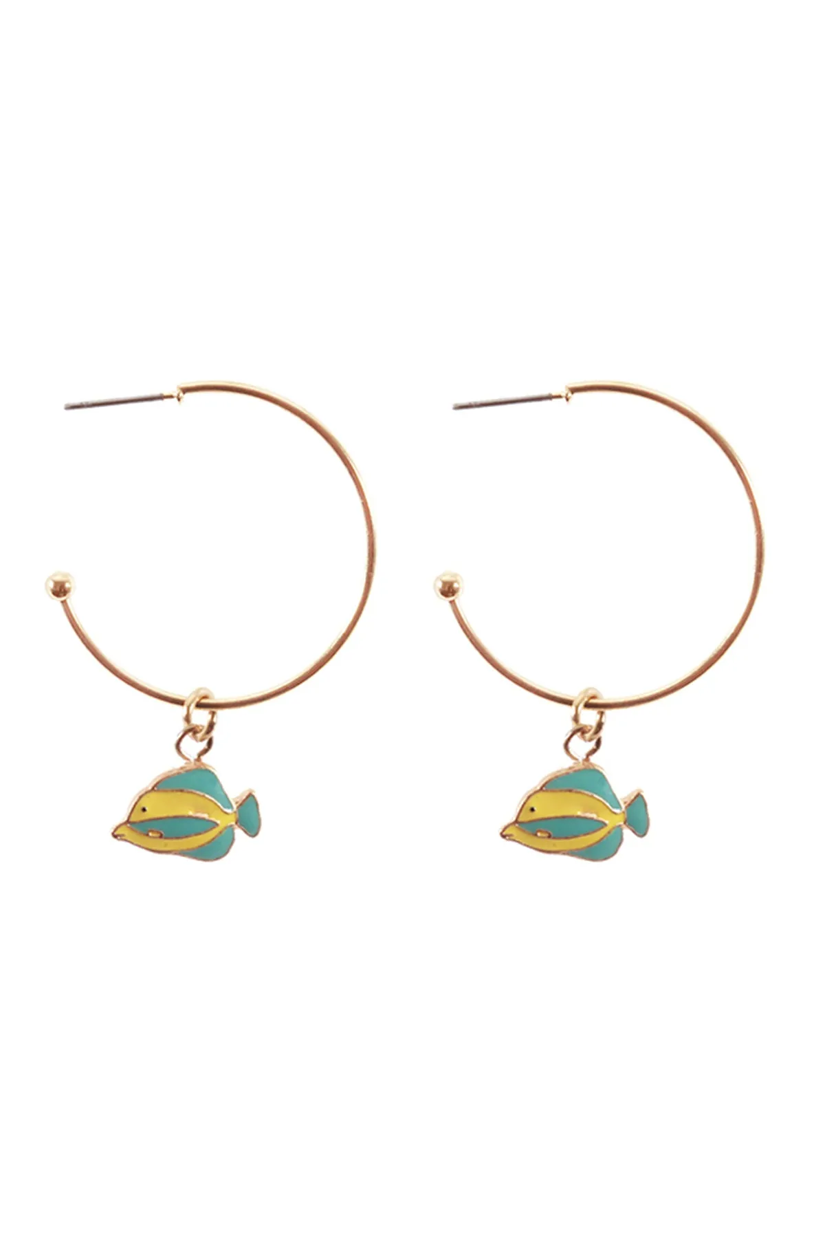 EE1093 - METAL EPOXY SEA LIFE FISH HOOP ROUND EARRINGS