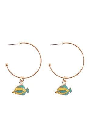EE1093 - METAL EPOXY SEA LIFE FISH HOOP ROUND EARRINGS
