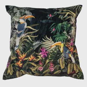 EMBROIDERED TOUCAN ON BLACK VELVET 45 X 45 CM CUSHION