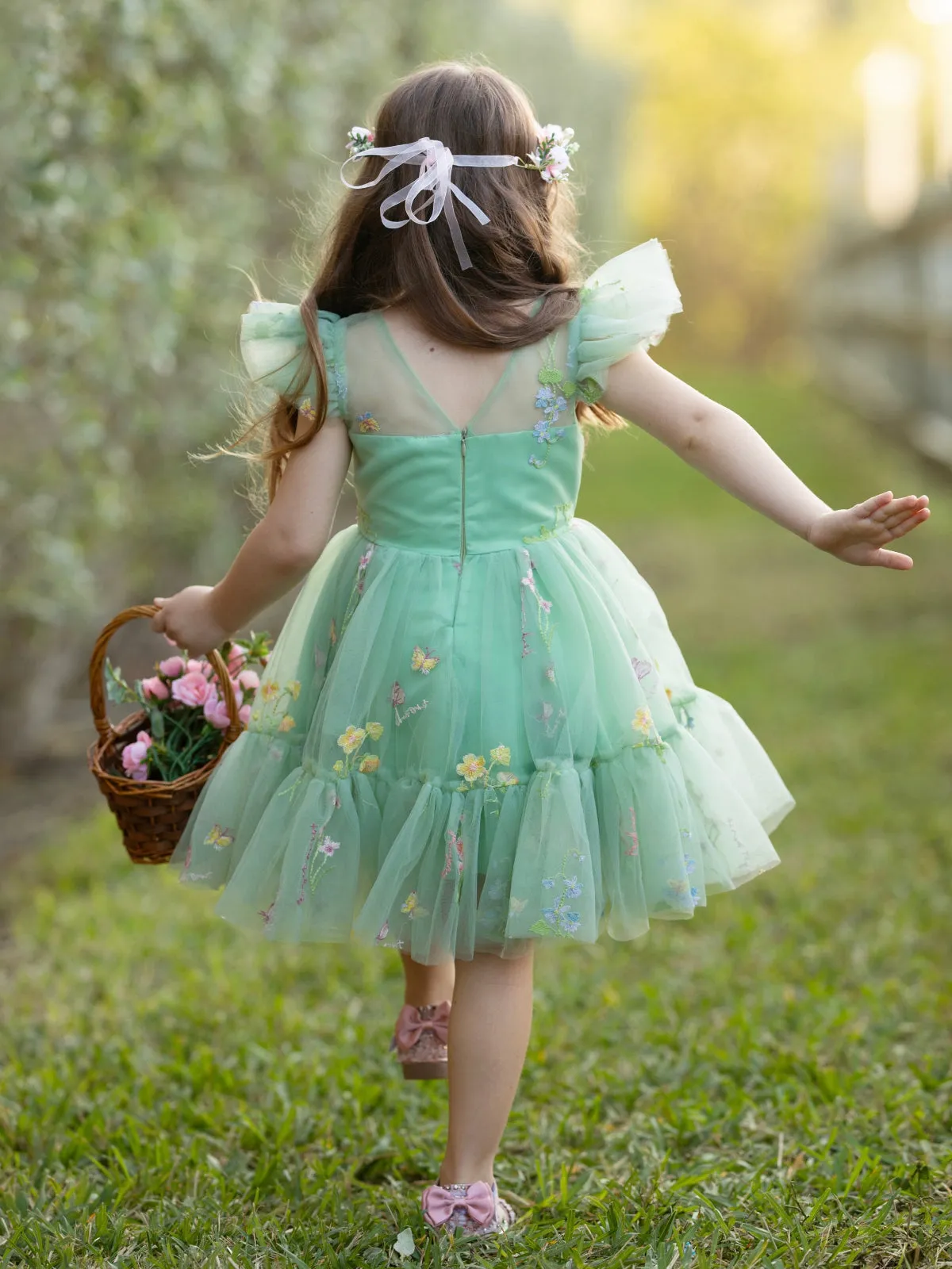 Emerald Fairy Garden Embroidered Floral Tutu Dress
