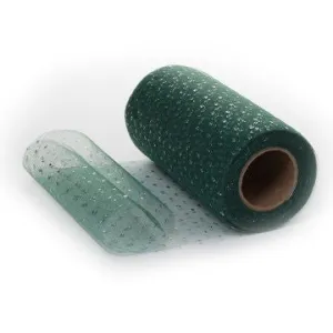 Emerald Green Tulle with Silver Glitter