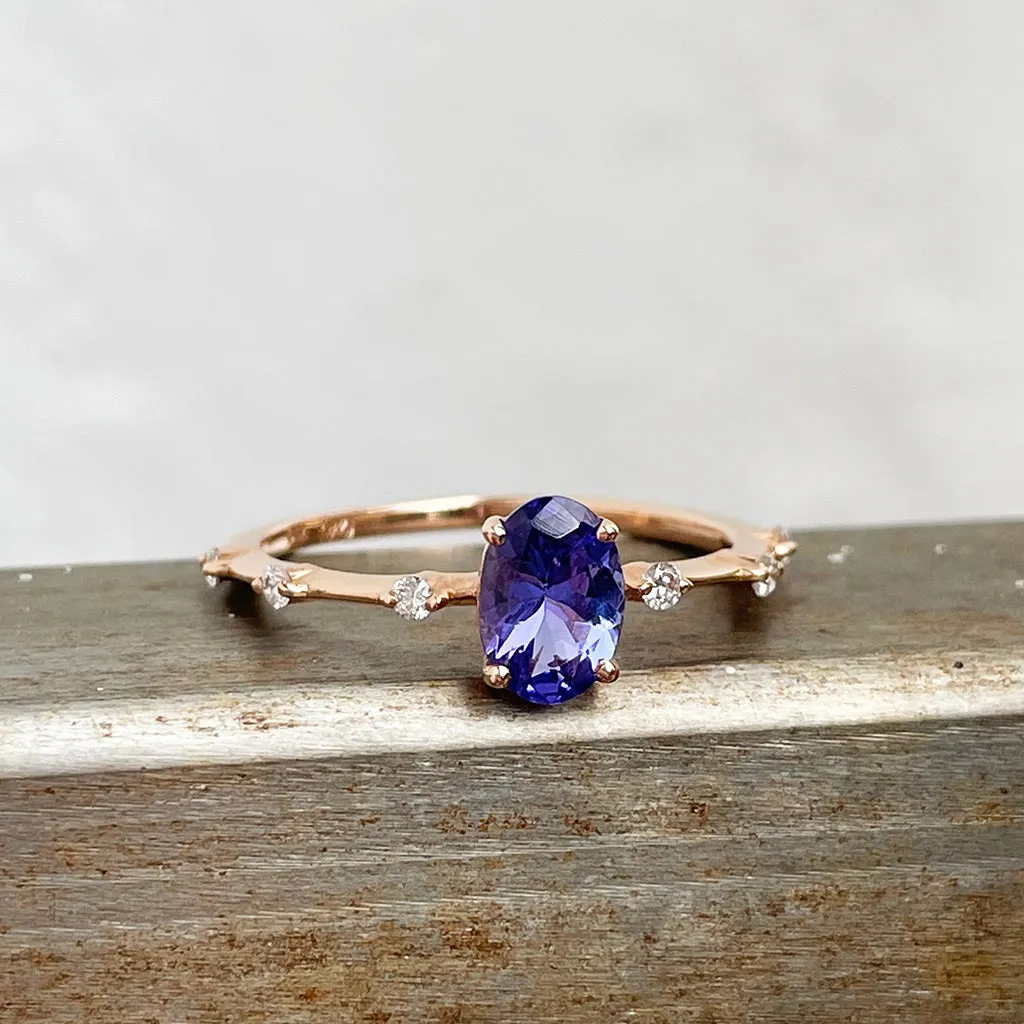 Enchanting Diamond Dotted Rose Gold Tanzanite Ring
