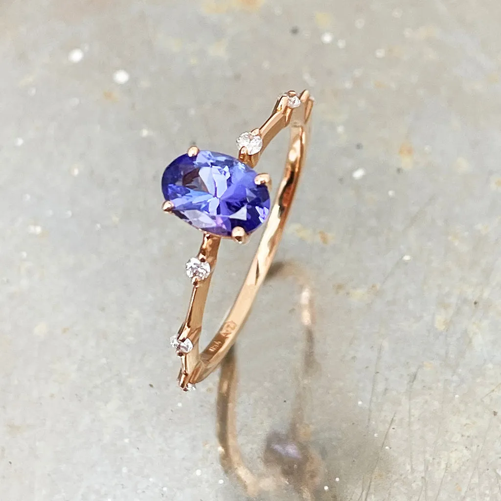 Enchanting Diamond Dotted Rose Gold Tanzanite Ring