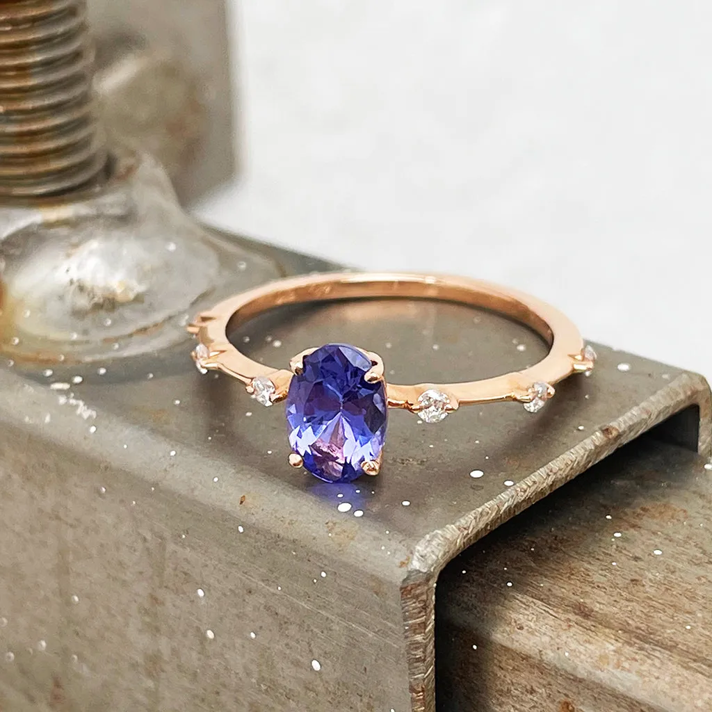 Enchanting Diamond Dotted Rose Gold Tanzanite Ring
