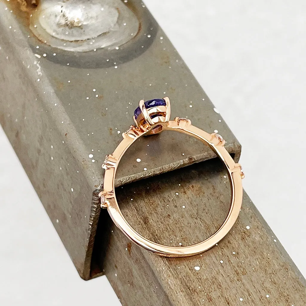 Enchanting Diamond Dotted Rose Gold Tanzanite Ring