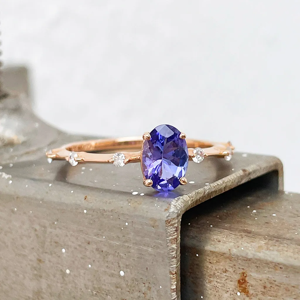 Enchanting Diamond Dotted Rose Gold Tanzanite Ring