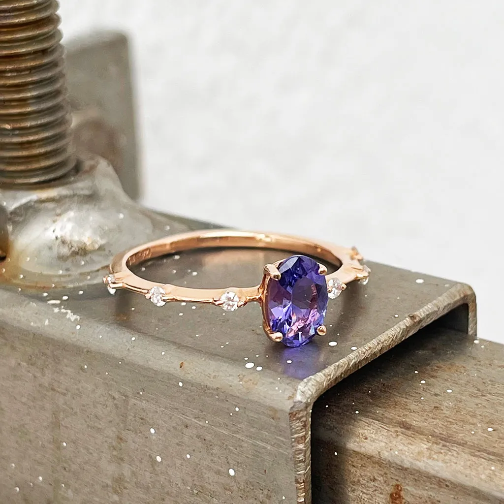 Enchanting Diamond Dotted Rose Gold Tanzanite Ring