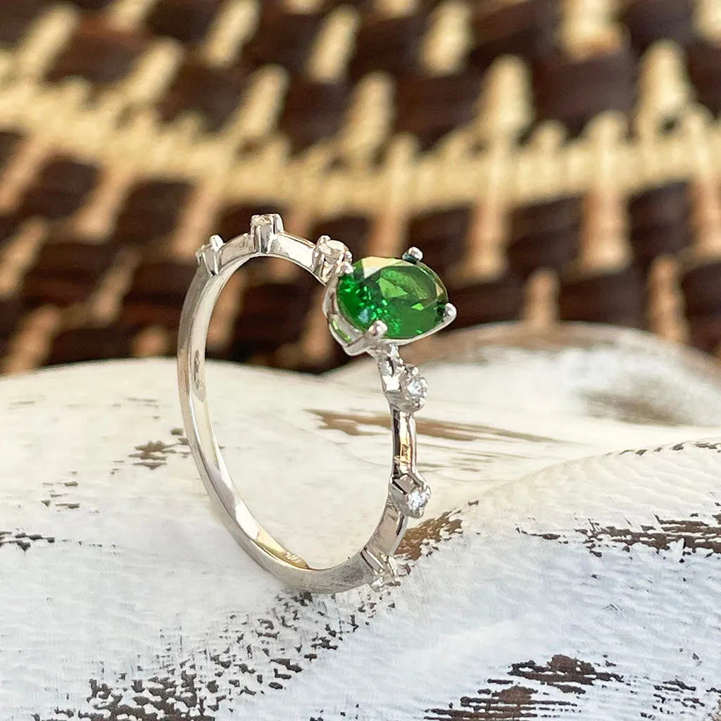 Enchanting Diamond Dotted White Gold Tsavorite Ring