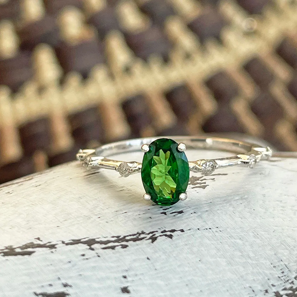 Enchanting Diamond Dotted White Gold Tsavorite Ring