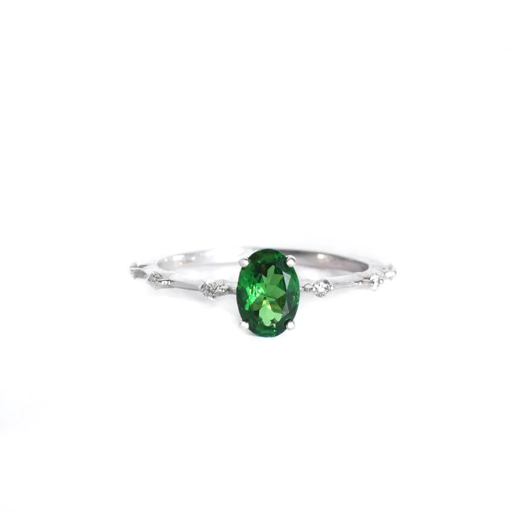 Enchanting Diamond Dotted White Gold Tsavorite Ring