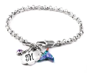 Engraved Hummingbird Bracelet, Personalized Initial