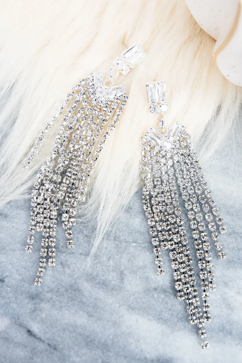 Fabulous Fringe Cubic Zirconia Silvertone Earrings