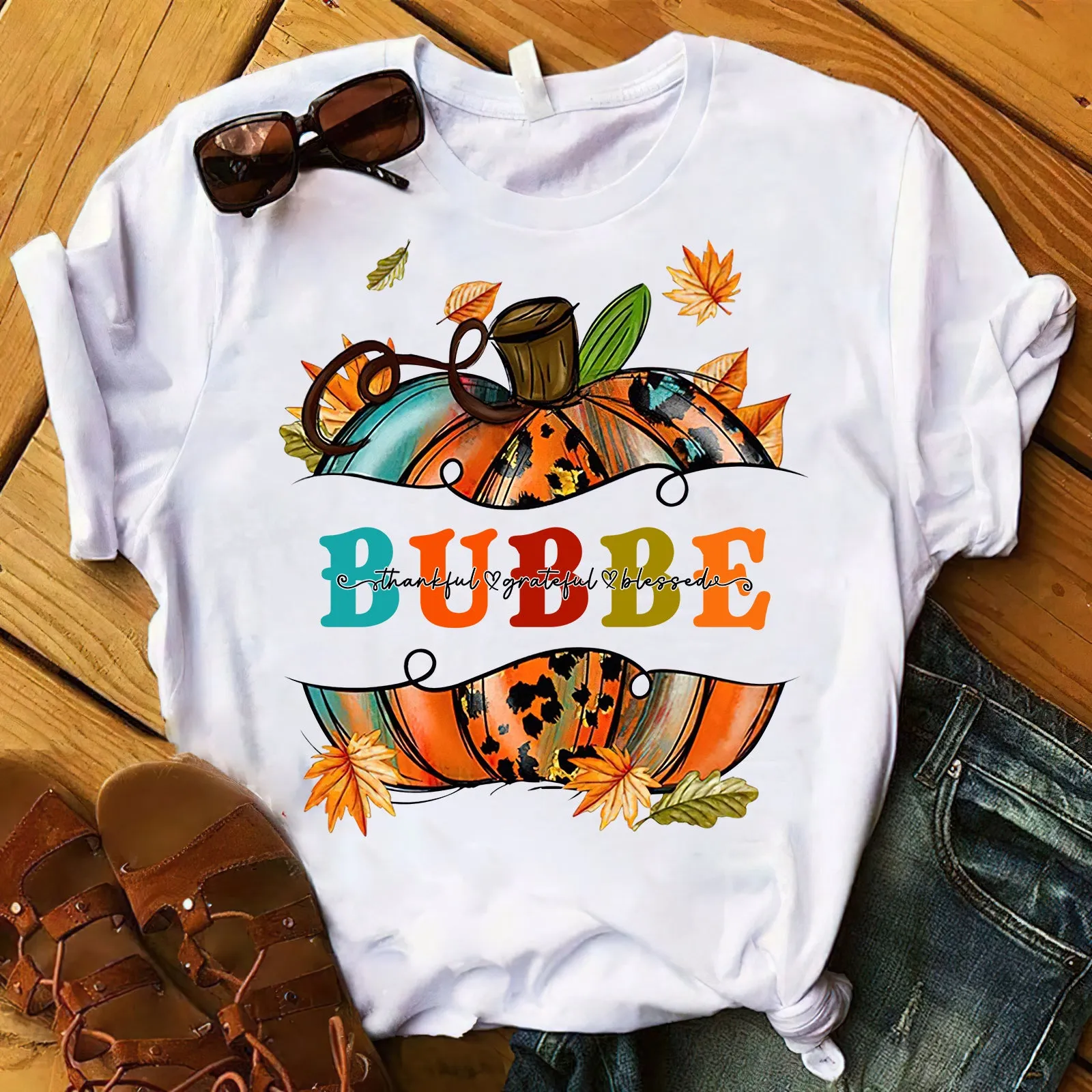 Fall Pumpkin Thankful Blessed Bubbe Shirt 940