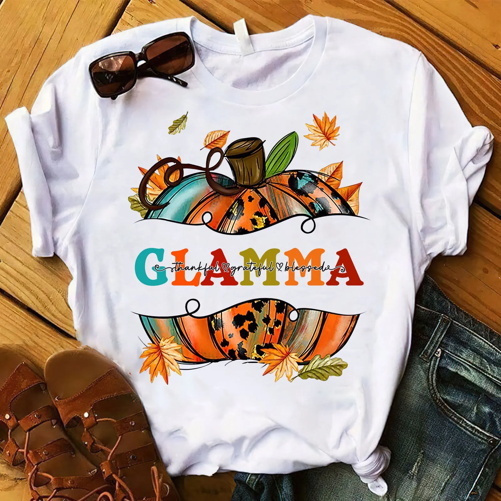 Fall Pumpkin Thankful Blessed Glamma Shirt 942