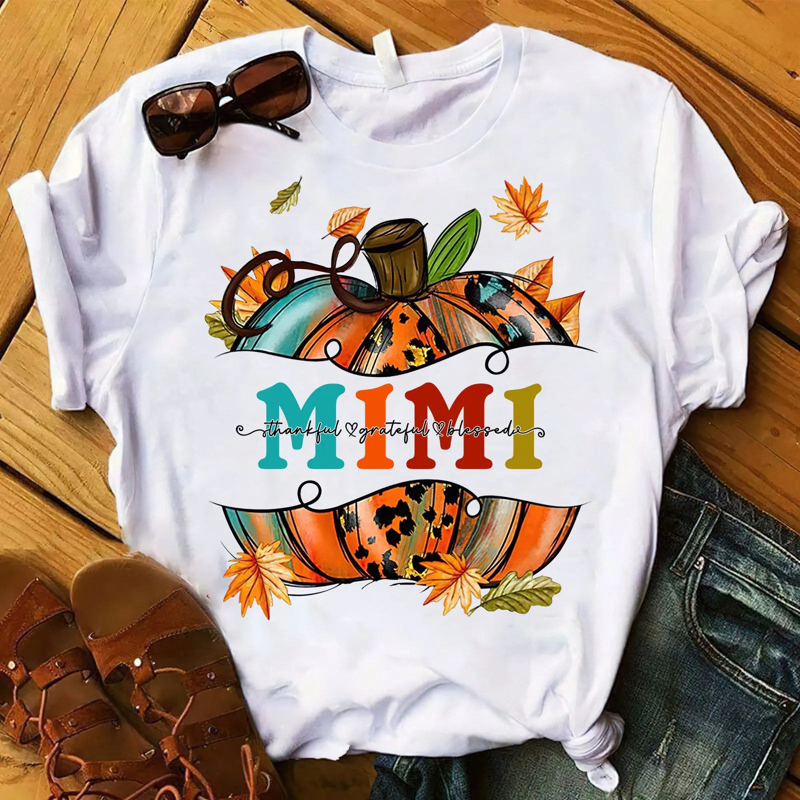Fall Pumpkin Thankful Blessed Mimi Shirt 945