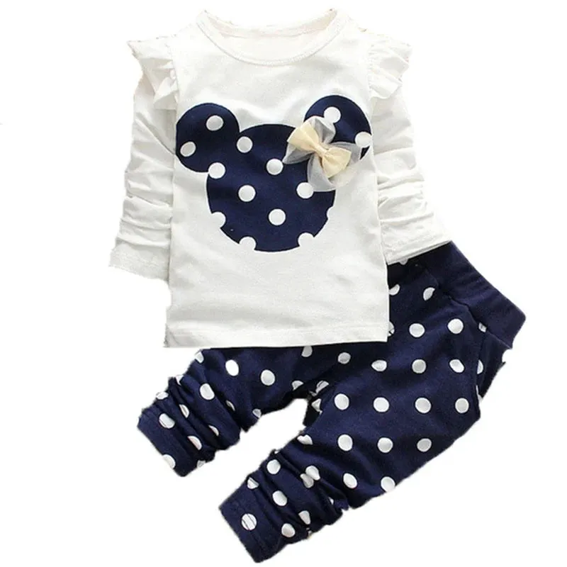 Fashion Bow Dot T shirt  Pant Suit