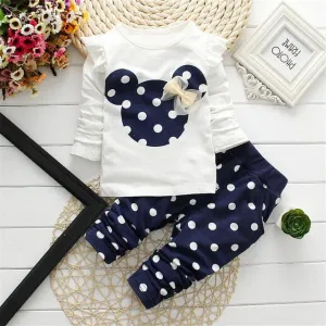 Fashion Bow Dot T shirt  Pant Suit
