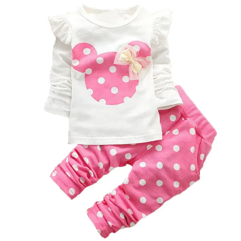 Fashion Bow Dot T shirt  Pant Suit