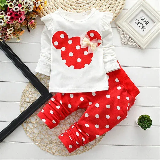 Fashion Bow Dot T shirt  Pant Suit