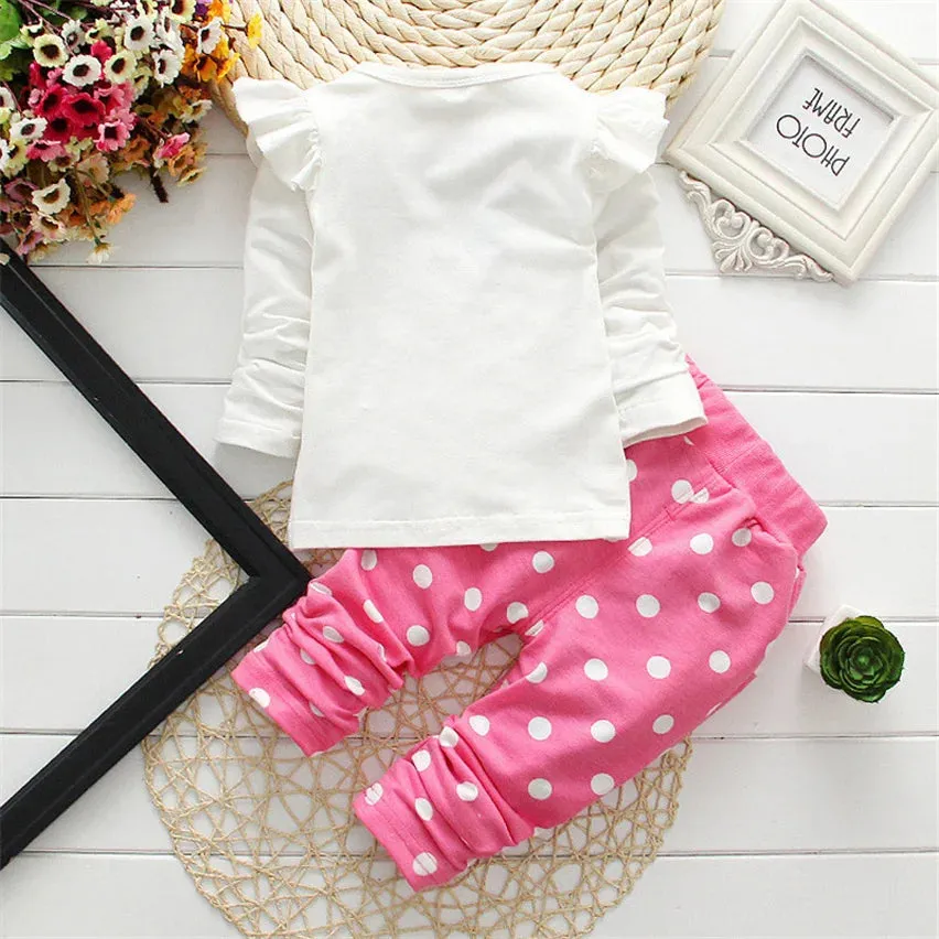 Fashion Bow Dot T shirt  Pant Suit