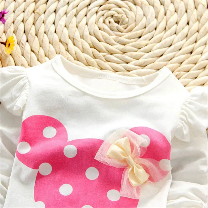 Fashion Bow Dot T shirt  Pant Suit