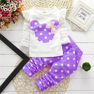 Fashion Bow Dot T shirt  Pant Suit