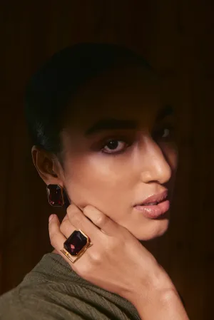 Fashion Jewelry-18k Gold Plated-Earring-Radiance Crystal Cocktail-Burgundy-VOYCE1049-Fashion Edit Voyce