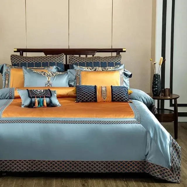 Faux Silk Jacquard with Embroidery Bedding Set