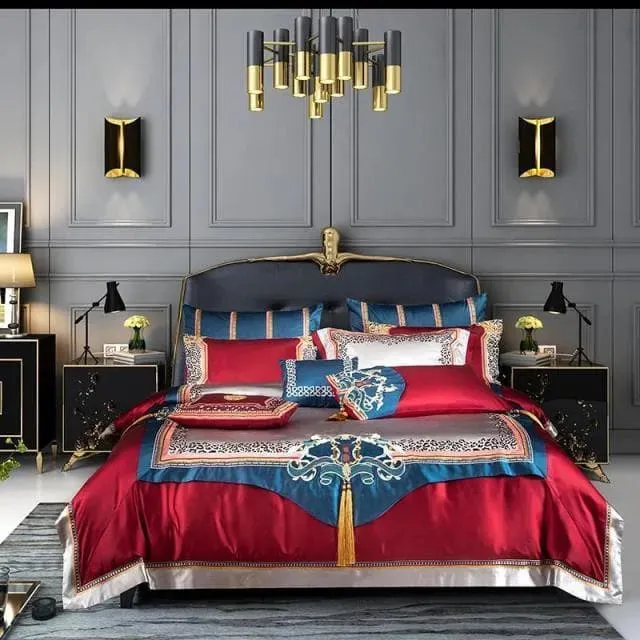 Faux Silk Jacquard with Embroidery Bedding Set