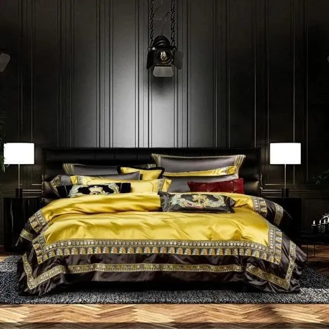 Faux Silk Jacquard with Embroidery Bedding Set