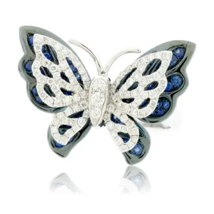 Fluttering Winged Butterfly Sapphire & Diamond Ring